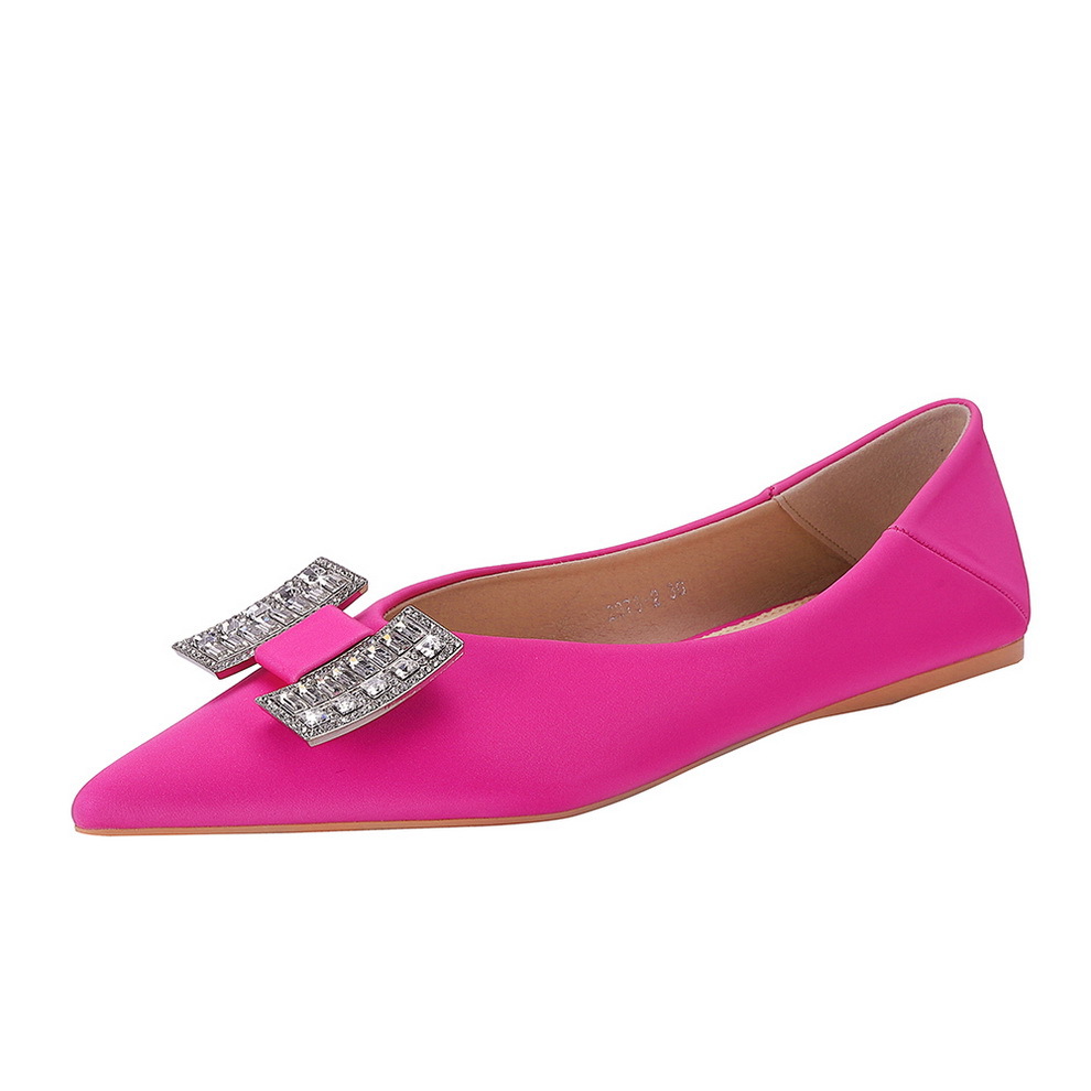 2873-K70 Korean Fashion Light Luxury Flat Heel Women's Shoes with Shallow Mouth Pointed Silk Metal Buckle Water Diamond Buckle Flat Bottom Single Shoe