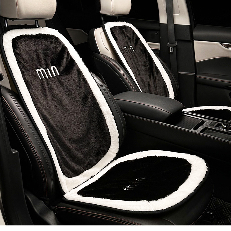 Winter plush car seat cushion, warm and thickened, popular rabbit fur with white edges, single-piece car seat cover