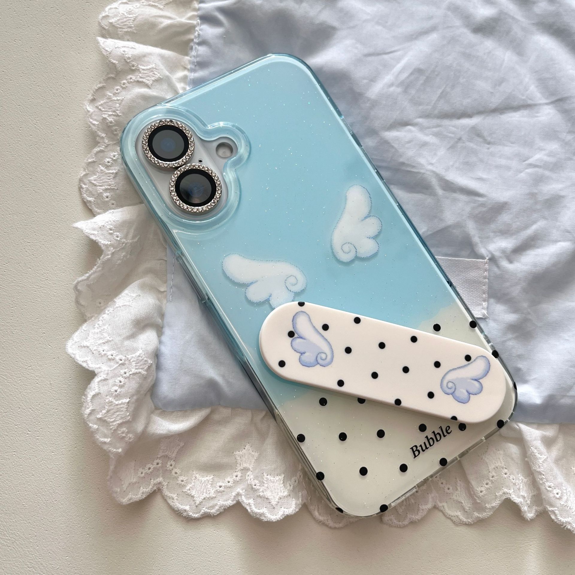 Pequeñas alas azules de lunares frescos para iPhone16 funda para teléfono móvil 15ProMax 14/13 nuevo 16P