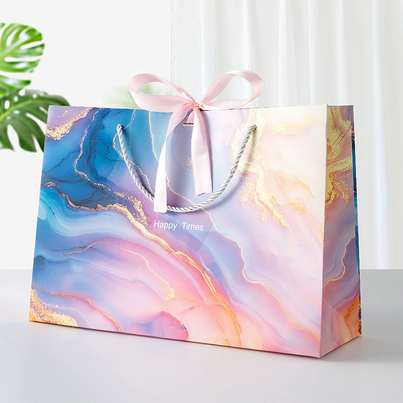 Gift bag (Brand) marble linen, ribbon & rope handles, multiple sizes for birthday gifts