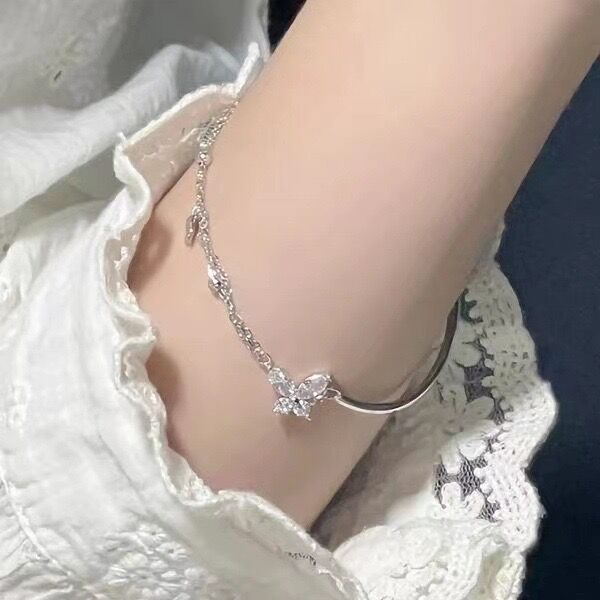 Glitzerndes Schmetterling Armband Mit Doppelter Kette Für Damen_voghion.com