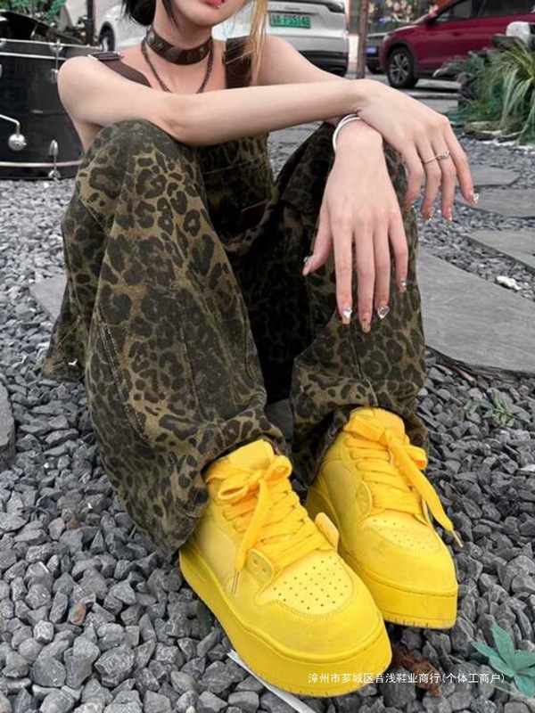 黄子弘凡黄色厚底板鞋女2025夏秋增高面包鞋休闲学院风运动老爹鞋|undefined