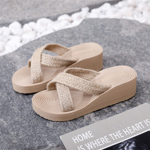 Chanel Style Women's Slippers Summer New Cross Strap Slippers Women's Outer Wear Flat Wedge Beach Shoes Southeast Asian Style Shoes