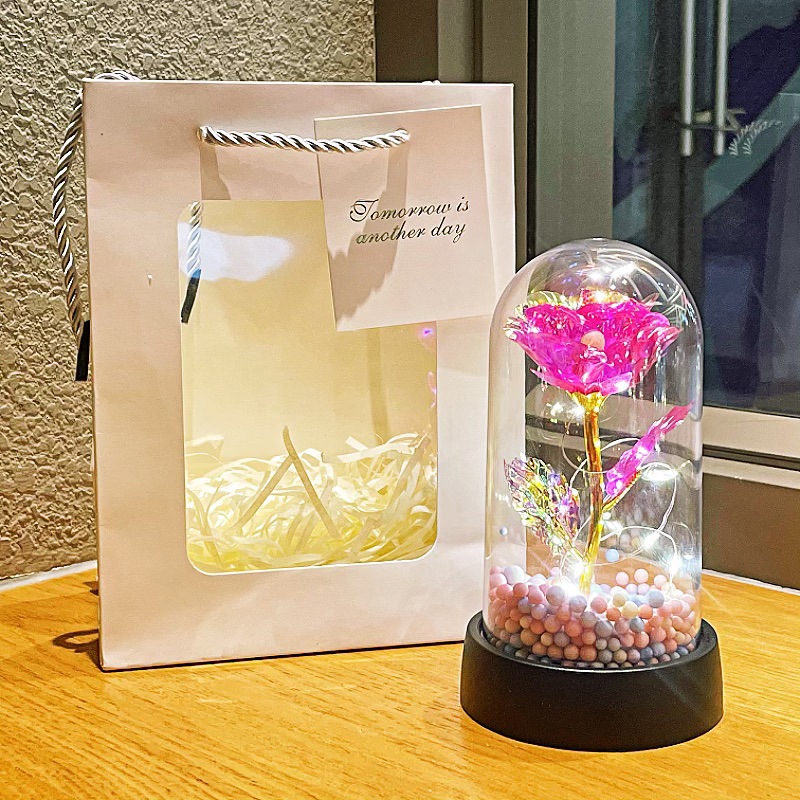 Transfronterizos brillantes rosas doradas lámparas de noche simulación ramo de flores eterno decoración de escritorio adornos regalos de cumpleaños