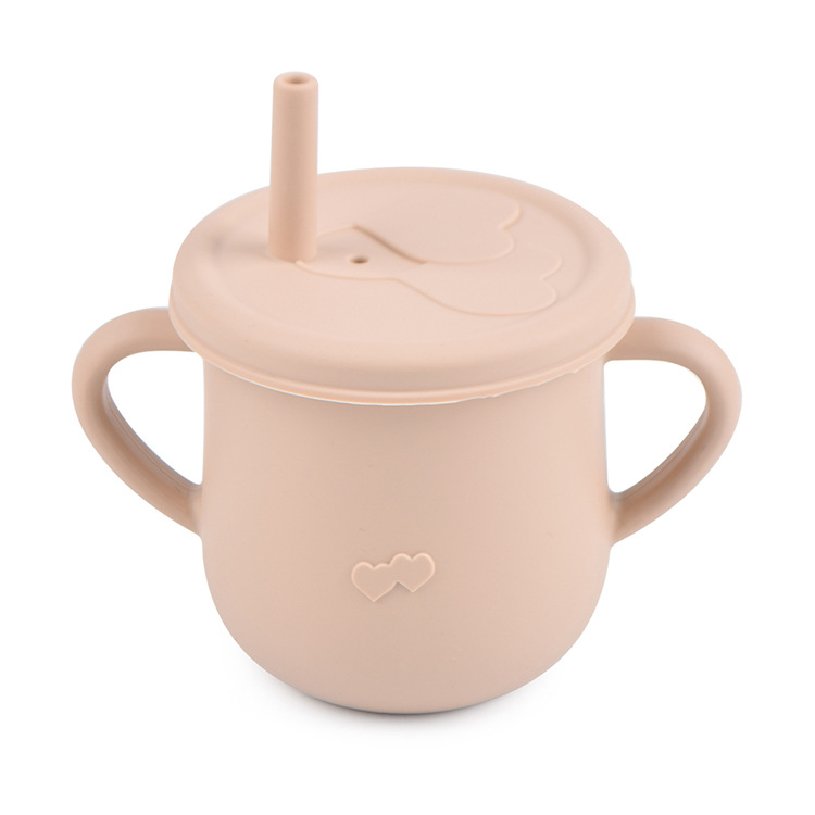 Taza de agua de paja de silicona para niños de grado alimenticio taza de agua resistente a caídas bebé taza de agua de silicona binaural taza de silicona para beber