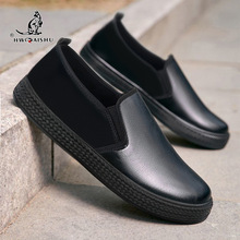 2025男士一脚蹬工作休闲百搭防水防油厨师鞋男皮鞋男软底懒人男