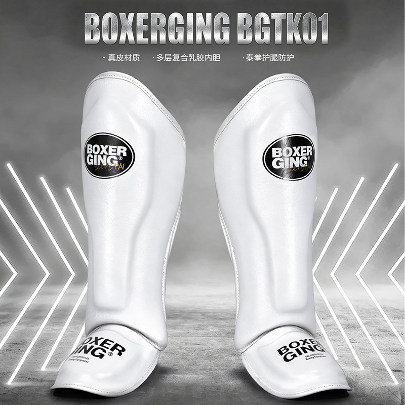 Muay Thai leg guards, professional imported genuine leather combat shin guards, boxing and Sanda shin and ankle guards, back fighting protective gear