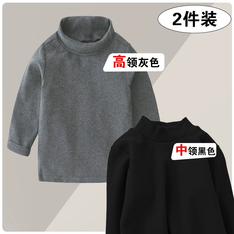 Children's Demi-Season T‑Shirt, Body‑Friendly Cotton, Long Sleeve, High Collar, Korean Style