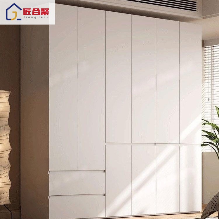Cream Solid Wood Wardrobe Home Bedroom with Drawer Double Door Children's Wardrobe Small Apartment Oak Top Cabinet Wardrobe