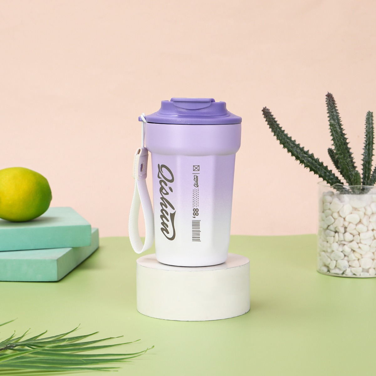 New Simple Gradient Octagonal Coffee Ceramic Inner Liner, Insulated With Handle, Portable Outdoor Cup_voghion.com