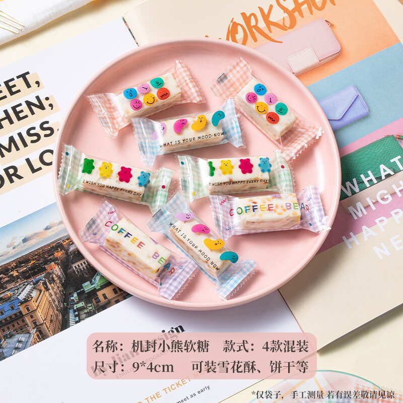 Bolsas de embalaje de caramelo caseras, carne de papel, papel de azúcar enrollado, sello de máquina, copo de nieve, pastel de leche crujiente, galletas de caramelo, transparente al por mayor