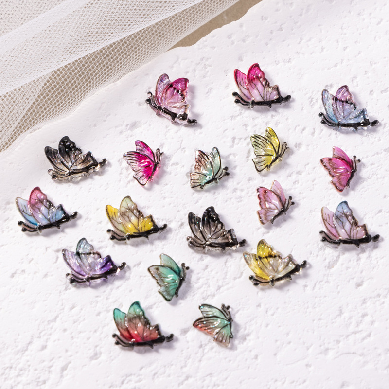 New Ice-Clear Nail Art Small Butterfly 3D Versatile Gradient Popular Colorful Butterfly Resin DIY Nail Decorations