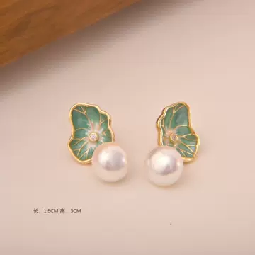 Spring and Summer new beading jewelry pearl stud earrings enamel craft earrings S925 sterling silver stud earrings fashion all-match earrings