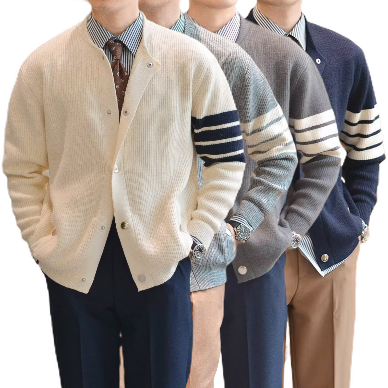 Explosiones transfronterizas de tamaño europeo de tres barras jersey de punto suéter cardigan chaqueta de negocios otoño invierno fábrica al por mayor