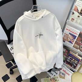 美式复古oversize连帽卫衣男女款2024潮牌高街小众设计感情侣上衣