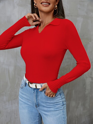Casual Long Sleeve Crop Solid Notched Collar Pullover Cross-border