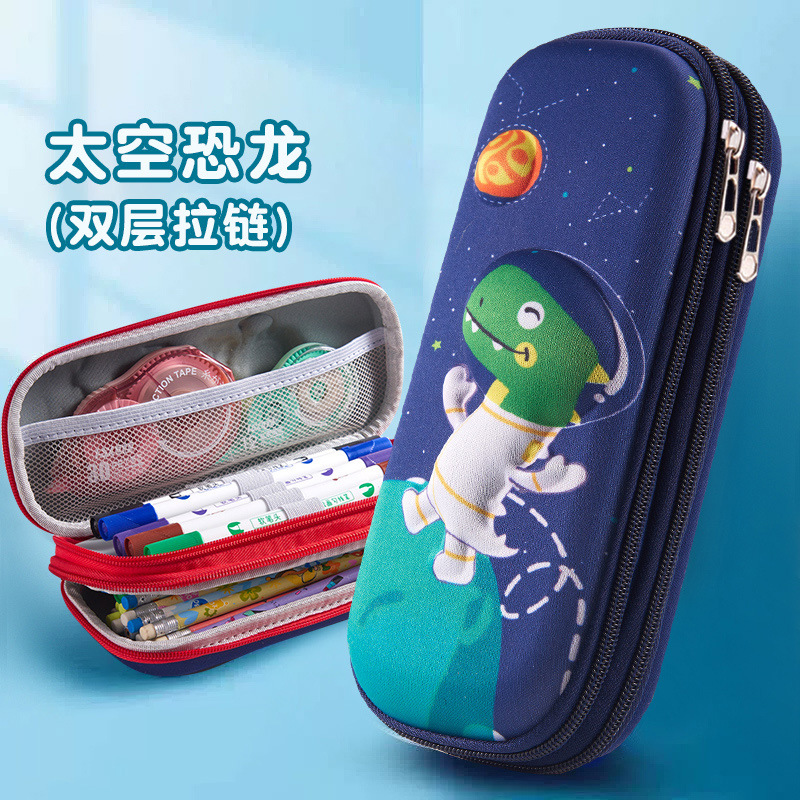 Nueva caja de lápiz de cremallera de doble capa para niños caja de papelería 3D para niños y niñas de gran capacidad de dibujos animados lindos bolsas de lápiz para estudiantes de primaria