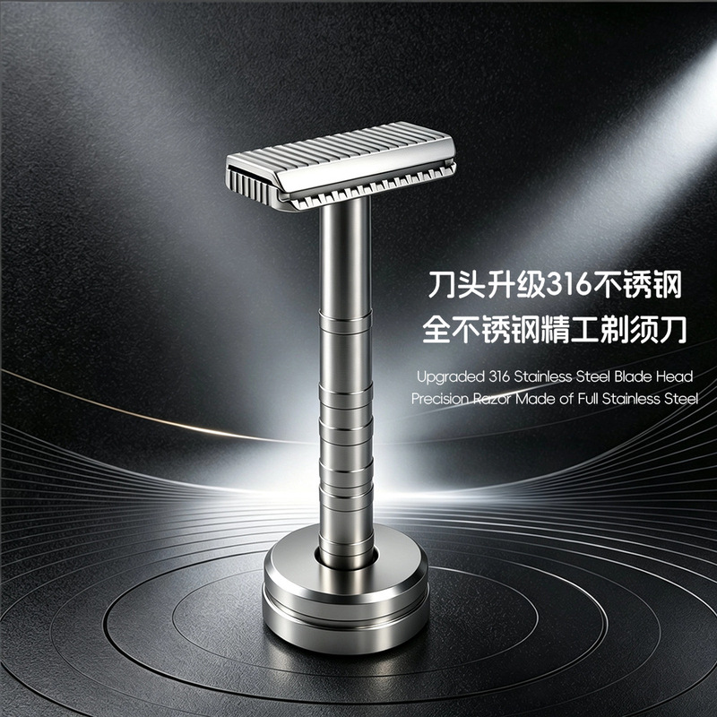 Factory direct supply of all stainless steel safety razors, 316 blade head, vintage manual razor with double-sided blades and anti-slip design