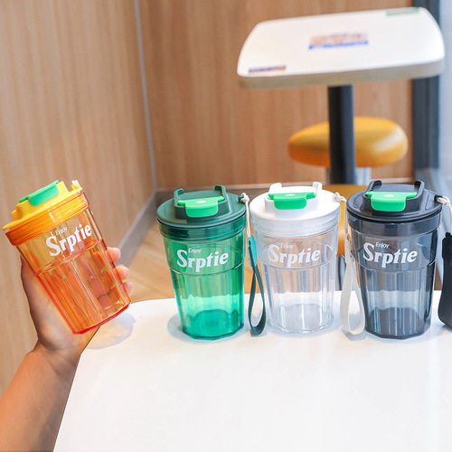 Instagram-famous fashion plastic water bottle with direct-drinking handle, coffee cup, outdoor sports water bottle—perfect for students and kids of all genders.