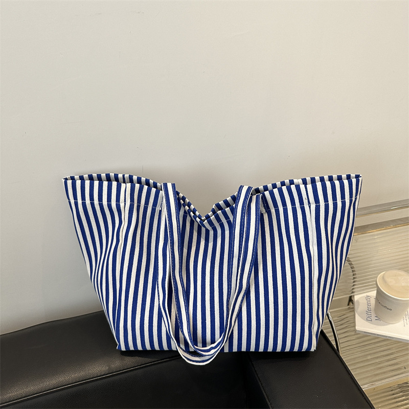 Casual Retro Artistic Large Shoulder Bag Striped Tote For Women_voghion.com