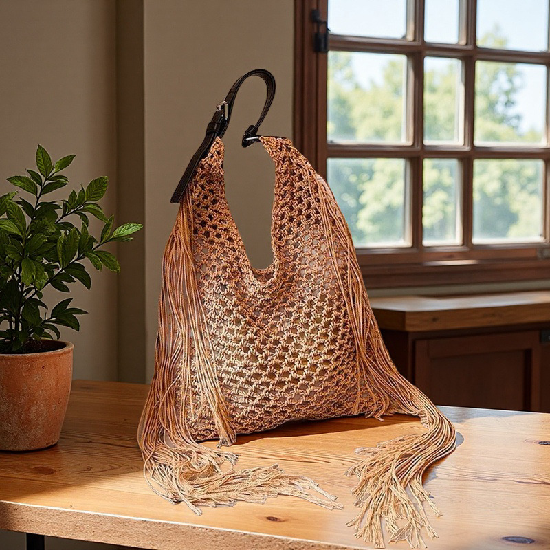 New Woven Bag, Cut Out Straw Bag, Women's Shoulder Bag, Niche Fashion Women's Bag, Handmade Tassel Tote Bag