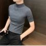 修身半高领男士短袖毛衣
