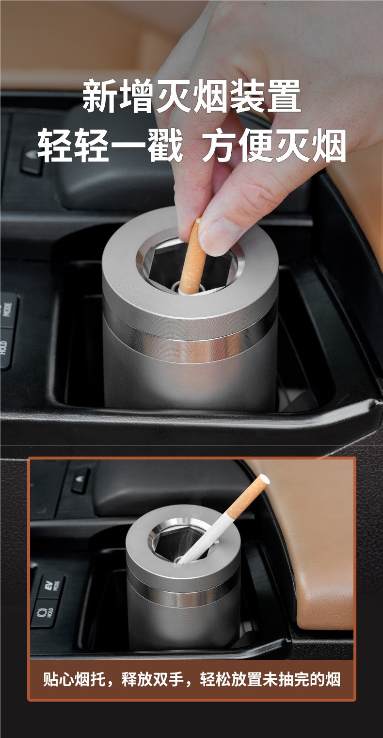 New Stainless Steel Car Ashtray, Sealed Rotating Anti-Fly Ash Ashtray, Large Metal Creative In-Car Use