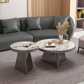 不锈钢潘多拉岩板茶几桌高级感设计师中古风客厅沙发茶几大小组合