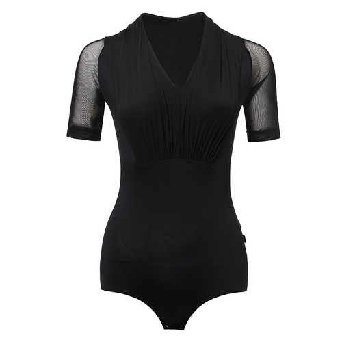 Ballroom dance clothing network summer red Latin dance clothing tops women's modern dance practice clothing pleated mesh short sleeves