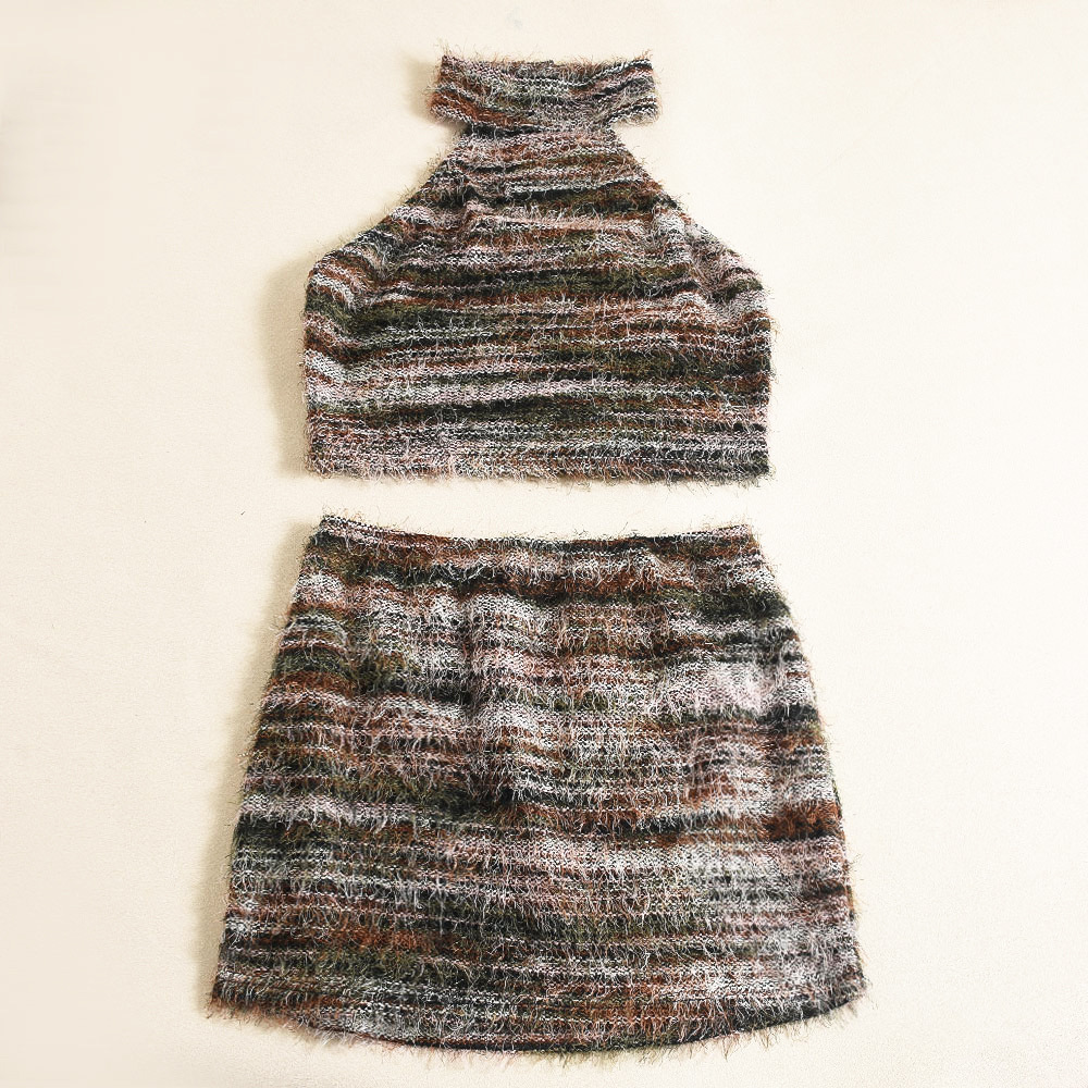 Buckle Neck Cropped Sexy Vest Short Skirt Casual Set Women