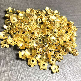 黄色花拖金色隔珠混装圆珠花托隔珠DIY手工饰品手链佛珠配件