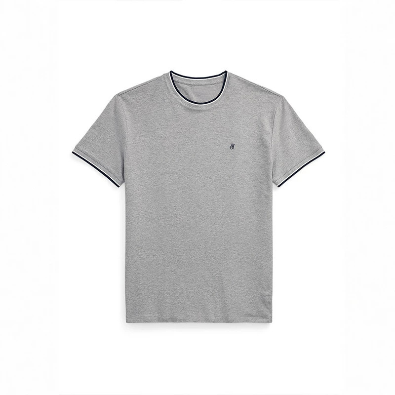 Rl Ralph Lauren Breathable Spring/Summer New Style Pique Cotton Color-Block Men's Mesh Crew Neck Short-Sleeve T-Shirt