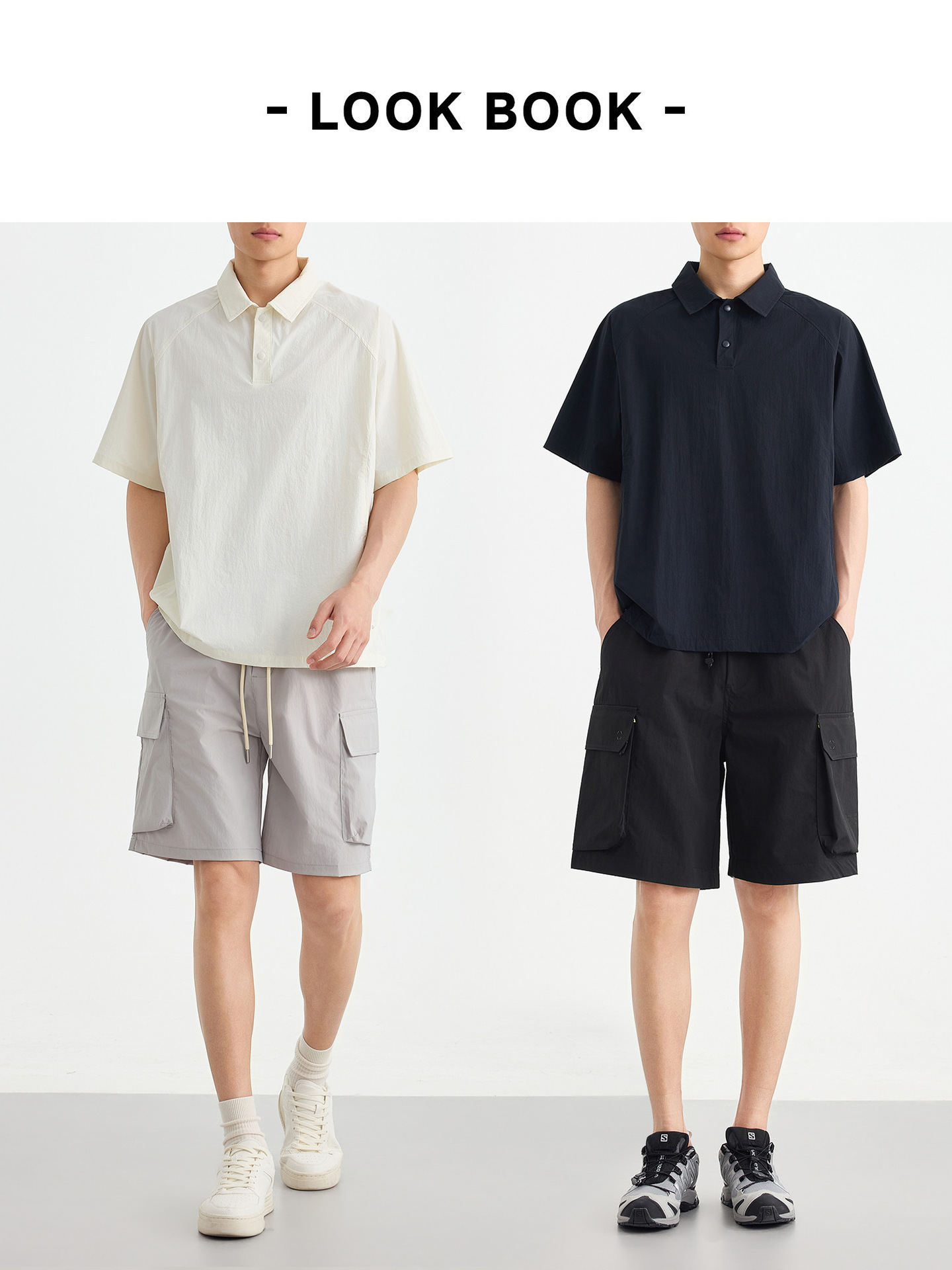 Áo polo nam tay raglan thể thao thành phố, chất liệu nhẹ khô nhanh — Màu trắng sữa