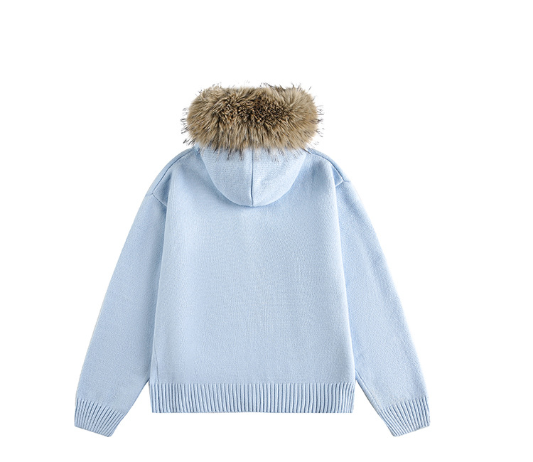 "Retro Detachable Faux Fur Collar Cardigan – Unisex Hooded Sweater Coat (Flower Gray/Black/Bluish/Apricot, S-XXL)"_viptrois.com