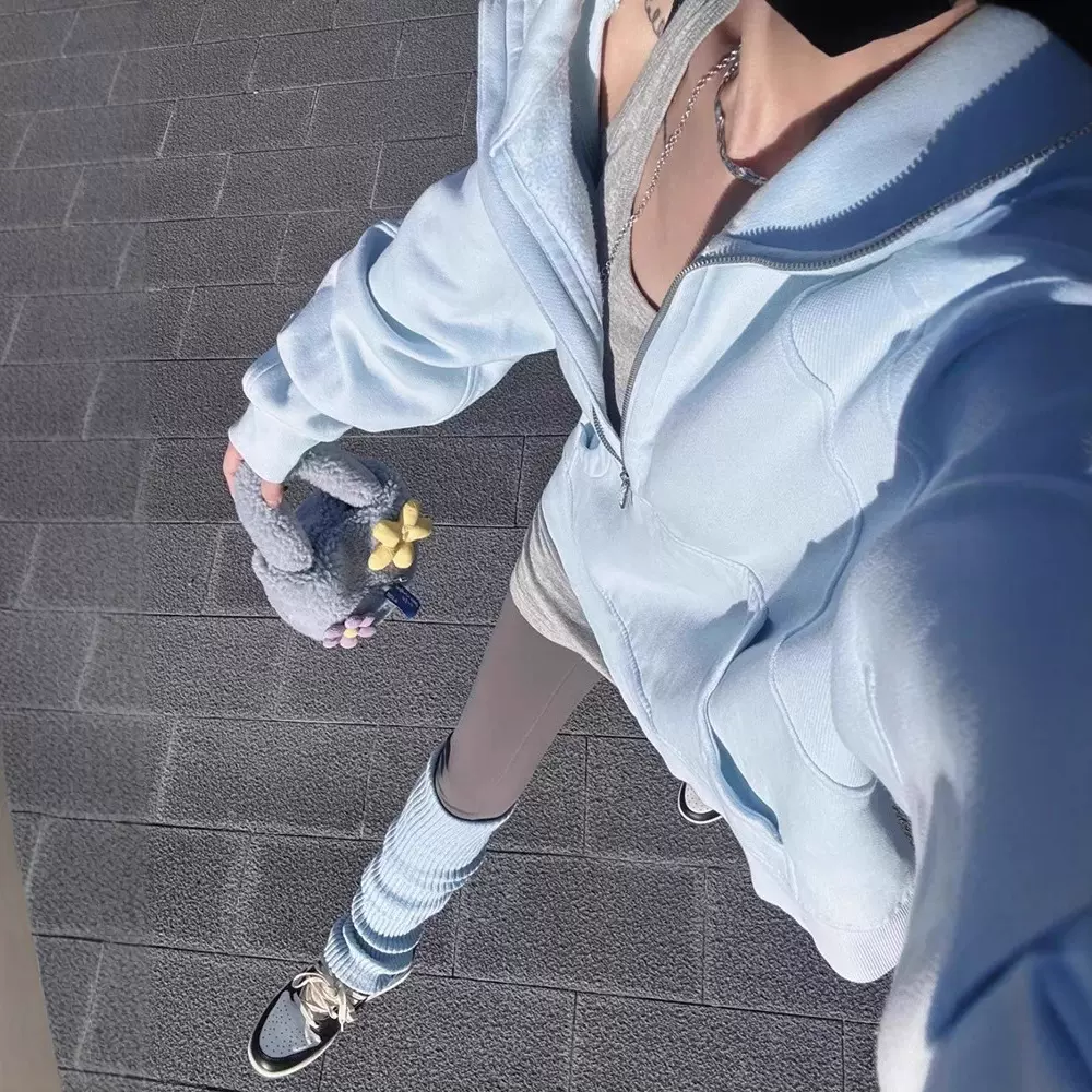 卫衣女2025早春新款运动套装瑜伽服半拉链宽松连帽上衣小个子短款