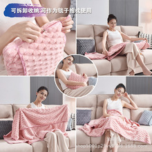 跨境多功能二合一懒人休闲毯加厚纯色法兰绒拉链折叠收纳旅行毛毯