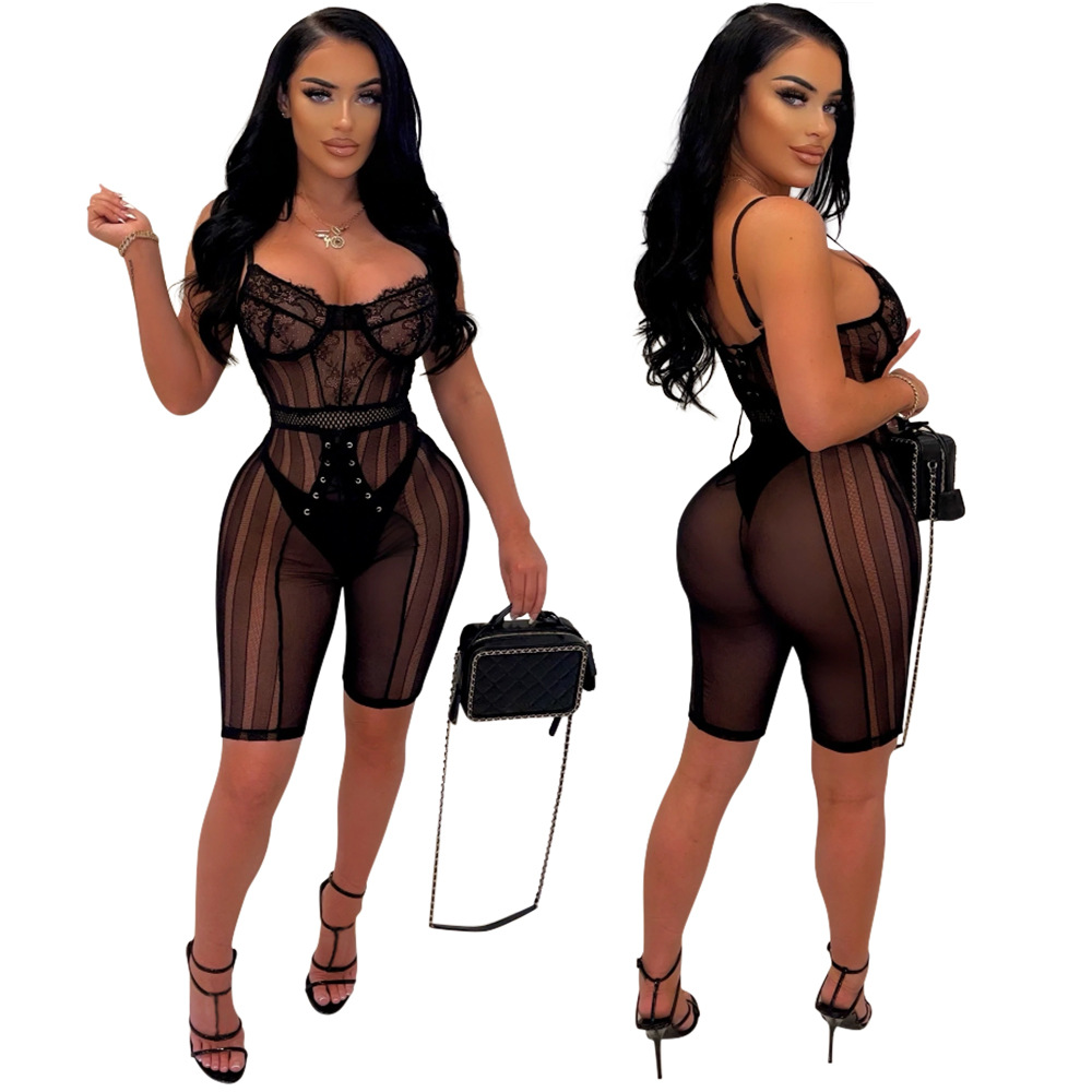 sling backless wrap chest tight solid color see-through jumpsuit NSCYF131533