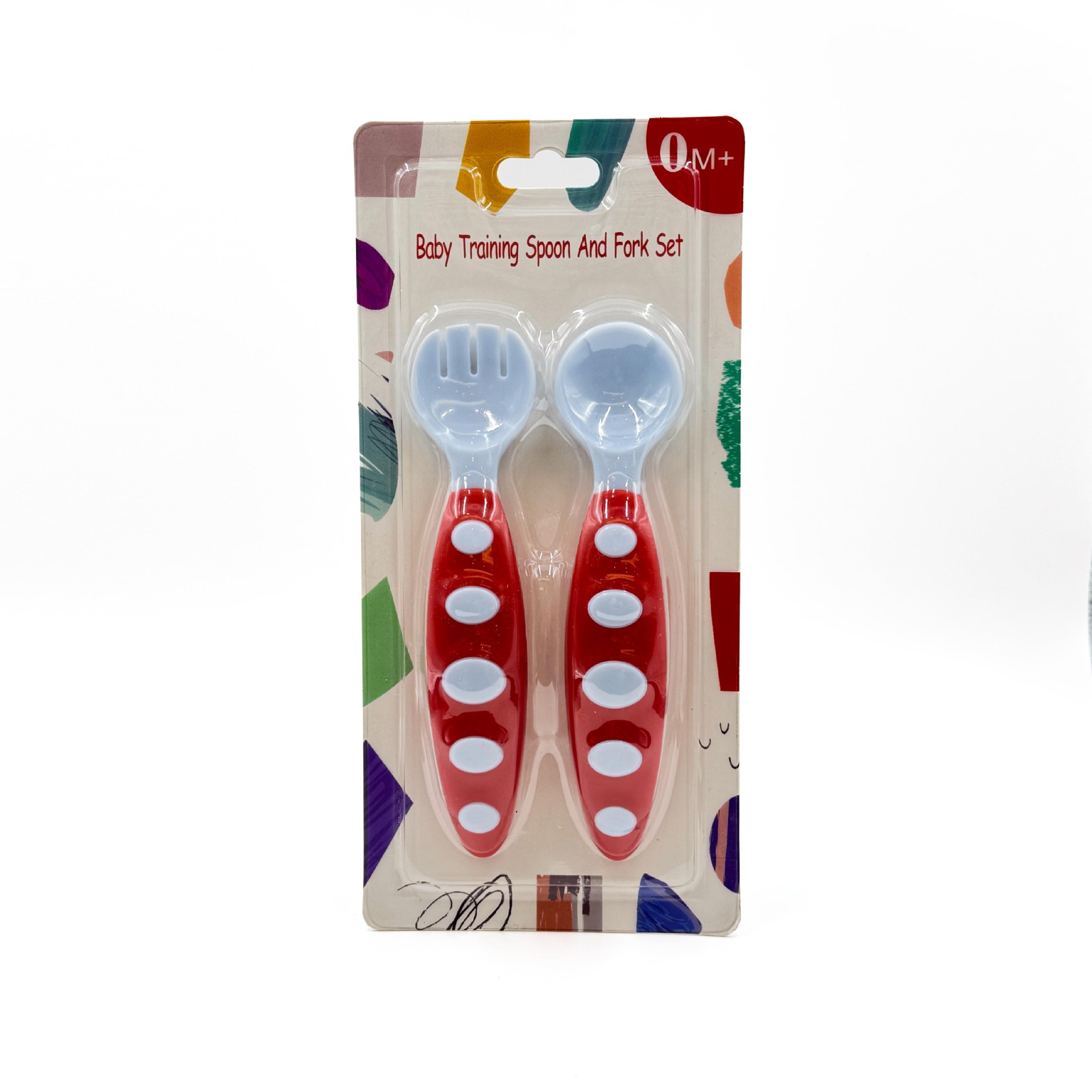 Fábrica directa de bebés cucharas bicolores y tenedores conjuntos de cubiertos de alimentos suplementarios para bebés PP cucharas 2 paquetes de tarjetas inglesas