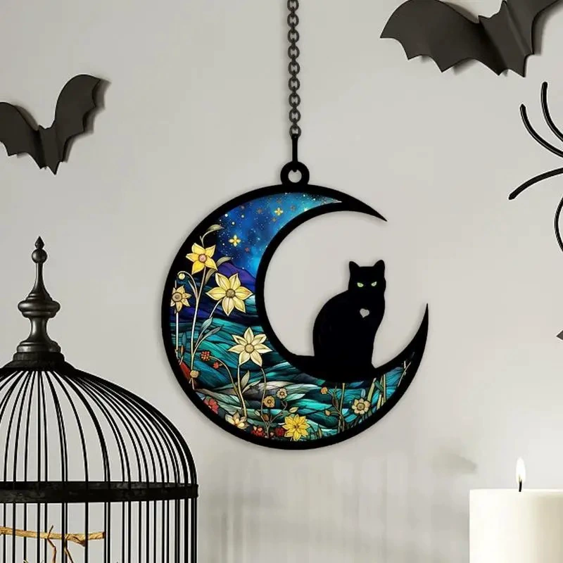 Трансграничные новые окна висит луна черный кот кулон юбилей украшения луна собака Хэллоуин декоративные кулоны