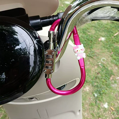 Cute Cartoon Electric Vehicle Helmet Password Lock Motorcycle Scooter Mountain Bike Anti-Theft Lock Bike Basket (Helmet lock) - large-pink-resin-sitting-kt