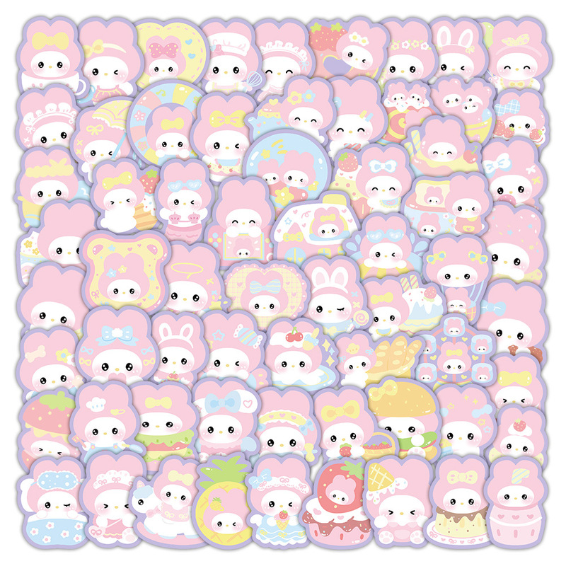 100 Pieces of My Melody Cartoon Graffiti Sanrio Stickers, Cute Decorative Storage Box, Desktop Waterproof, Wholesale from Manufacturer