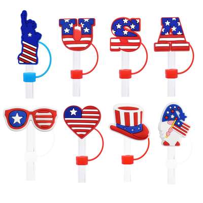 Straw Lid Patriotic Decoration 10mm Straw Silicone Lid Stanley Cup Reusable Straw Lid Beauty