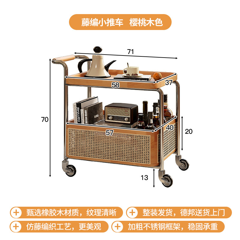 Mesa lateral móvil, carrito pequeño, sofá de sala de estar, mesa de centro, nuevo estilo antiguo, estante de almacenamiento de cocina de madera maciza, vagón comedor