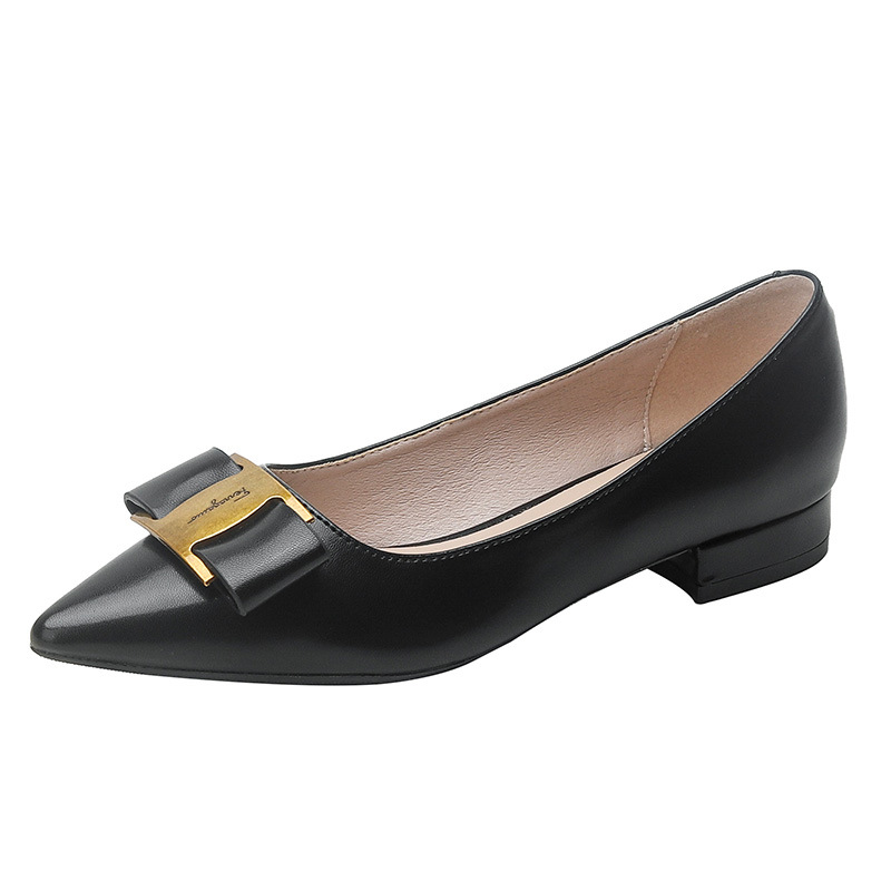 2022 primavera y otoño nuevo botón de metal retro arco de cabeza de punta superficial zapatos de mujer zapatos planos para mujeres 862 - 8