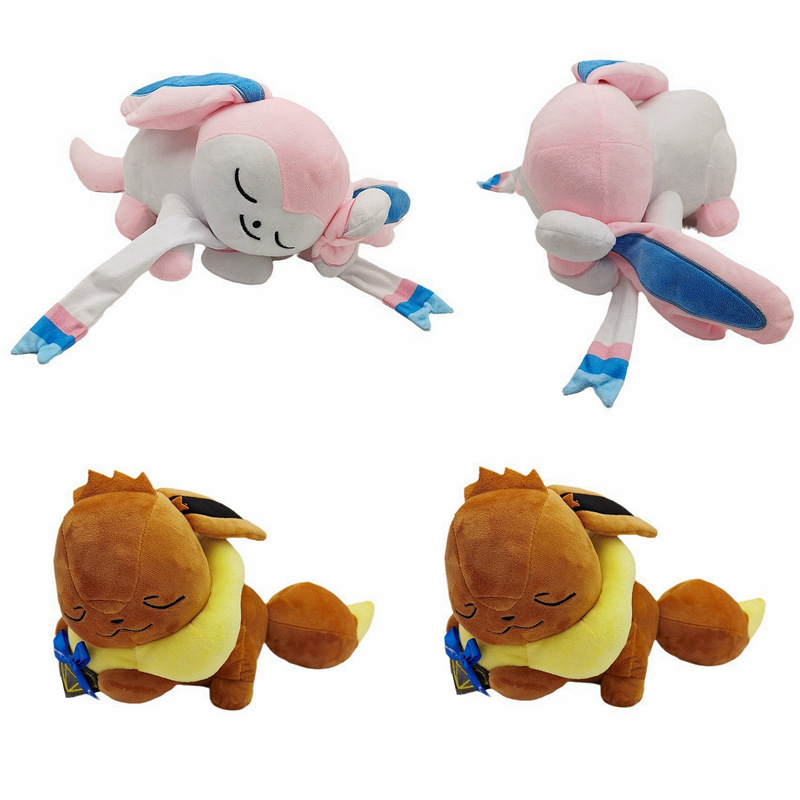 跨境新品Sleeping Sylveon 宠物小精灵仙子伊布毛绒玩具公仔 玩偶