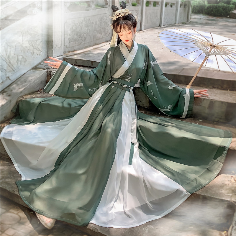 Original genuine goods Chang'an Hometown of Wei and Jin Dynasties Hanfu Women's Chinese Style Collar Waist-length Skirt Daily Ancient Dress Green Original genuine goods Chang'an Hometown of Wei and Jin Dynasties Hanfu Women's Chinese Style Collar Waist-length Skirt Daily Ancient Dress Green