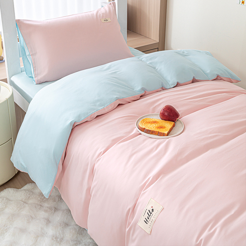 Cama de dormitorio de un solo estudiante de algodón de tres piezas, funda de edredón de algodón simple, sábana, sábana, ropa de cama de cuatro piezas