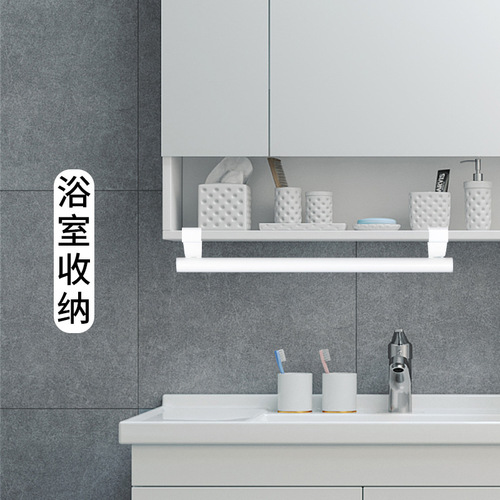 Stainless steel towel rack single-pole door-back cabinet-style storage rack multi-purpose telescopic hanger hook bracket