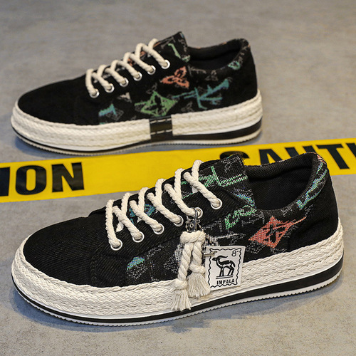 Canvas shoes for men, winter breathable trendy corduroy flat shoes for men, casual lightweight thin Beijing-style cloth shoes