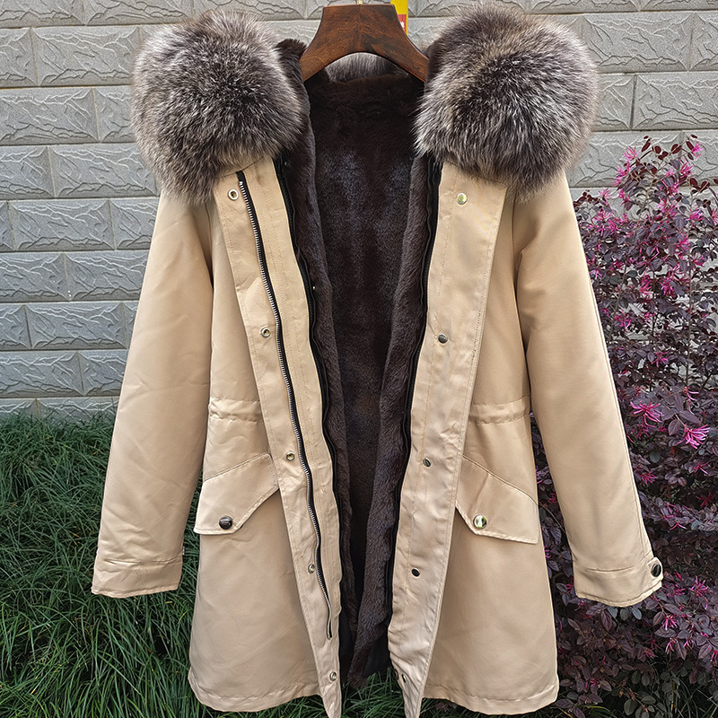 Sieviešu apģērbi Jauns ziemas Sieviešu Parka Vidēja Garuma Noņemams Laineris Lapsas kažokādas apkakles kažoks_voghion.com